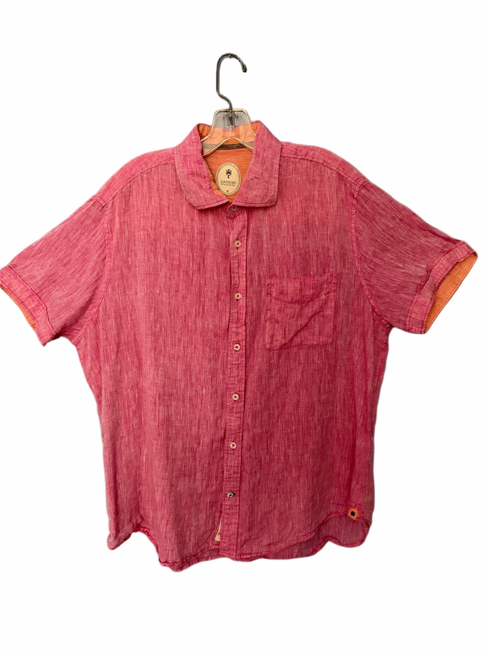 Ganesh Pink Cotton Button Up Shirt Men’s XXL Short Sleeve Relaxed Casual